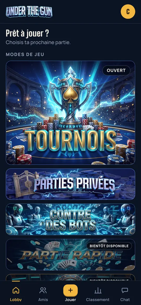 Le lobby d'un joueur connecté
